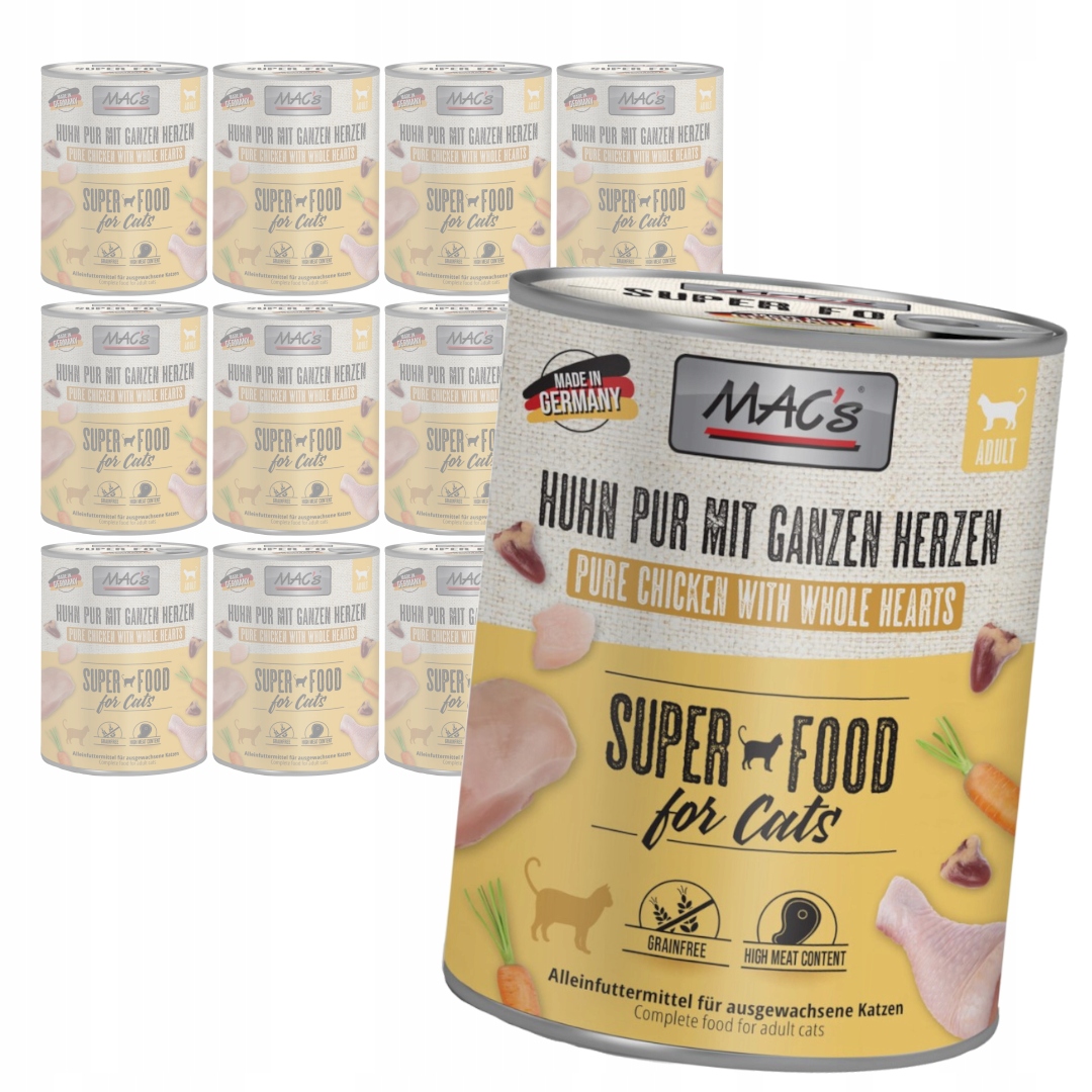Levně MAC's 12x800g Mokré Krmivo Pro Kočky a drůbežími srdíčky