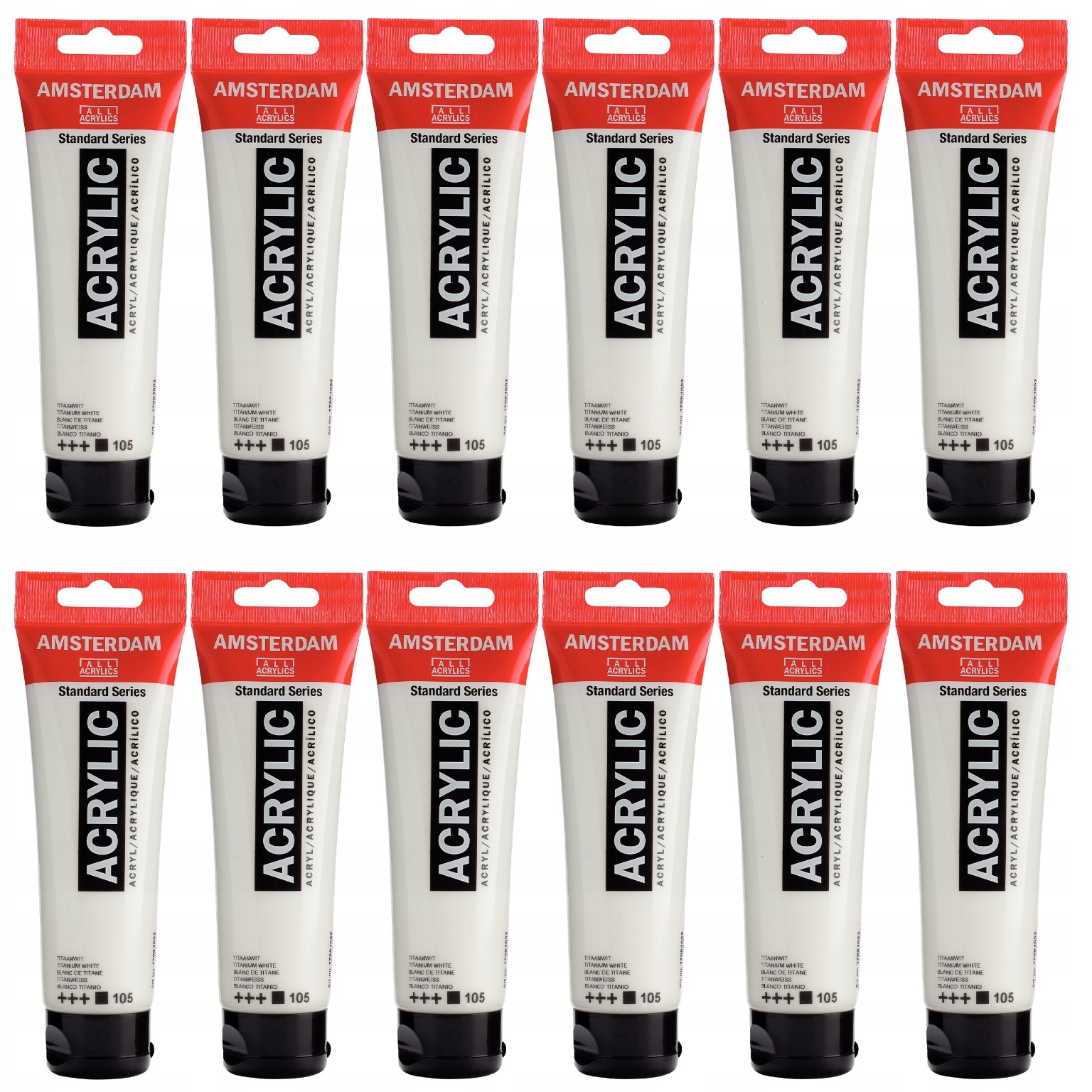 Sada 12 Ks akrylových barev Amsterdam umělecká 105 Titanová Bílá 12x120 ml