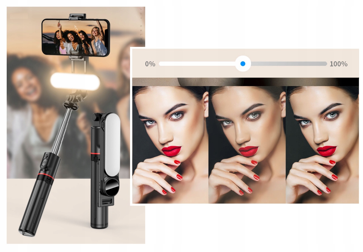 KIJEK SELFIE STICK UCHWYT DO ZDJĘĆ TELEFONU PILOT STATYW LAMPA LED TRÓJNÓG Marka Moobilly