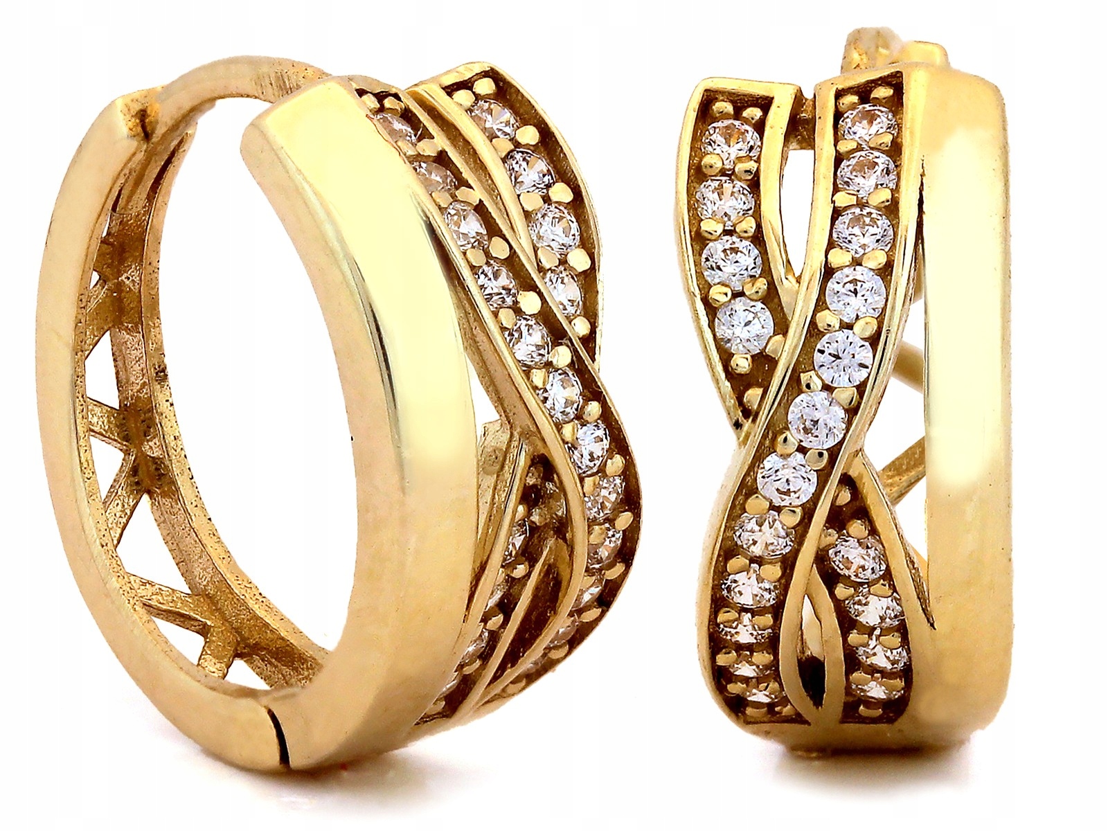 Zlaté Náušnice 585 14K o průměru 14 mm s kubickými zirkony o hmotnosti 2,52 g pro ženy jako dárek