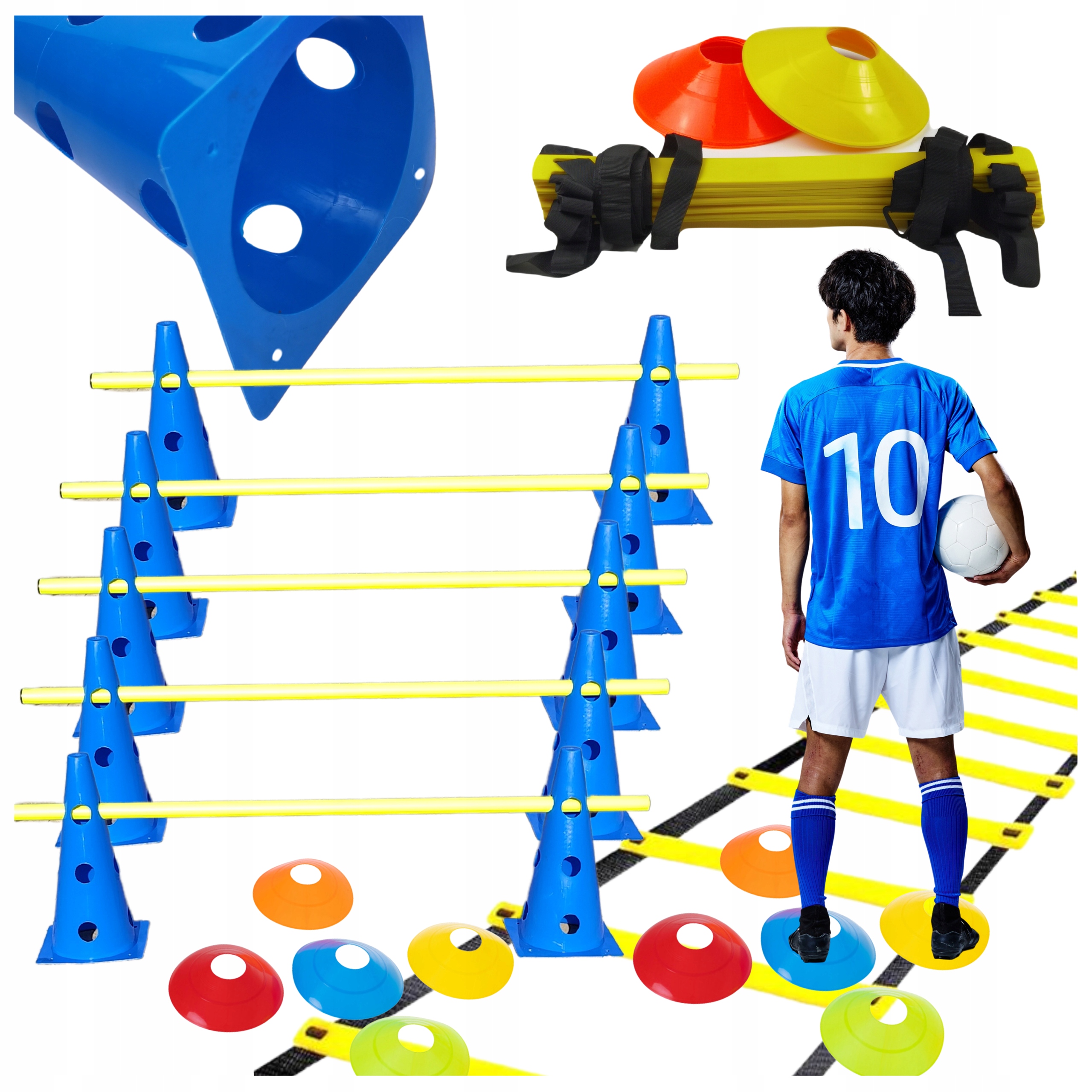 Zestaw treningowy piłkarski dla dzieci i dorosłych pachołki tyczki drabinka