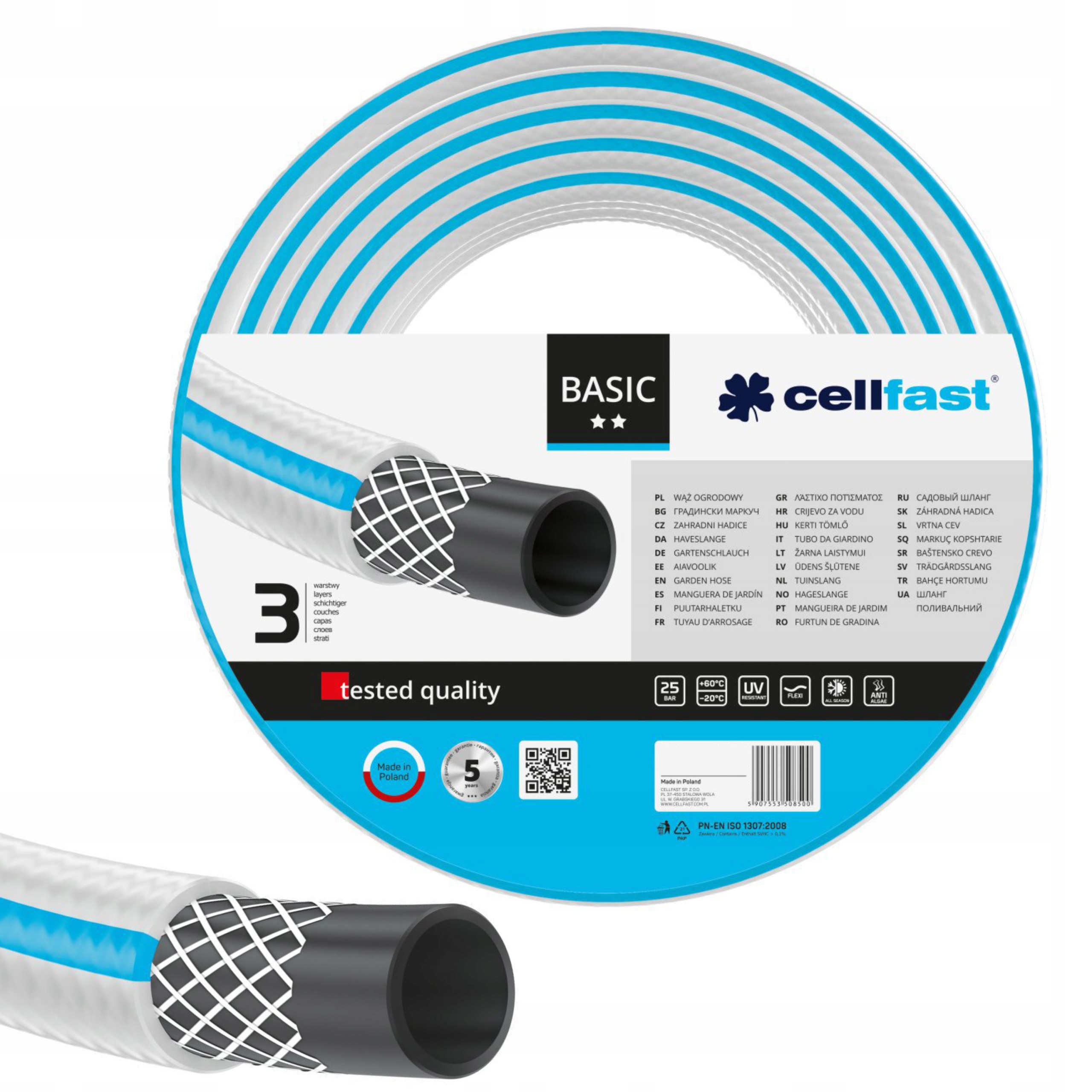 CELLFAST WĄŻ OGRODOWY BASIC 3-WARSTWOWY 3/4" 20M 25BAR 10-420 POLSKI