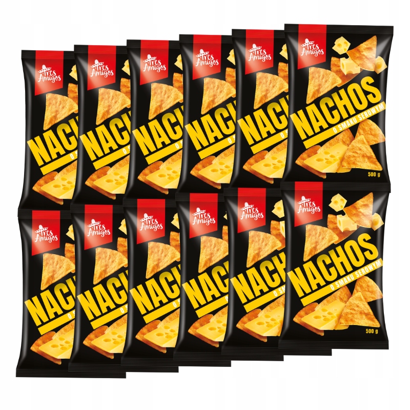 Zestaw 12 Szt Fanex Nachos Cheese 500 G Tres Amigos nachosy Serowe