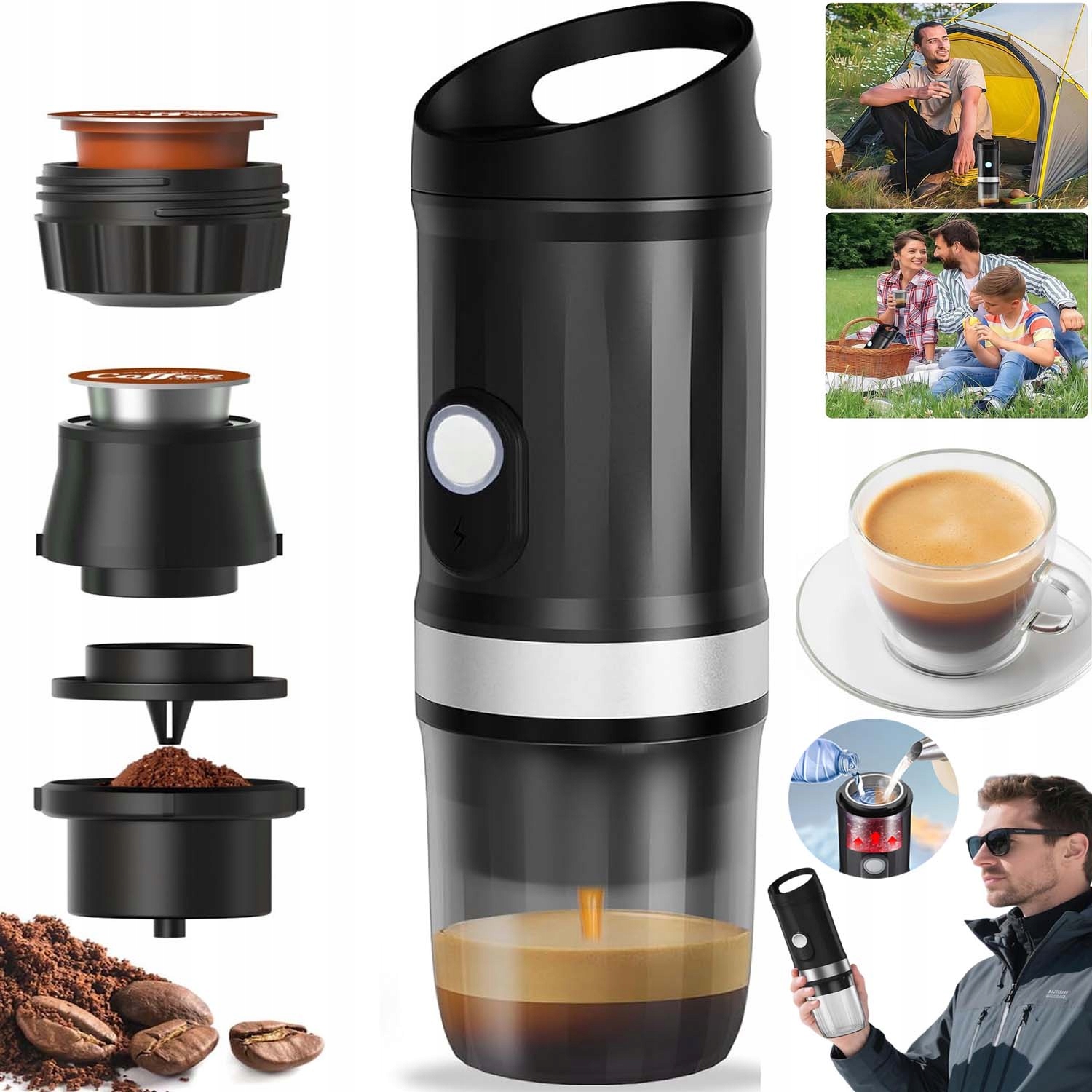 Přenosný Tlakový Kávovar 100 ML Kapsle Usb Do Auta, Černá Barva