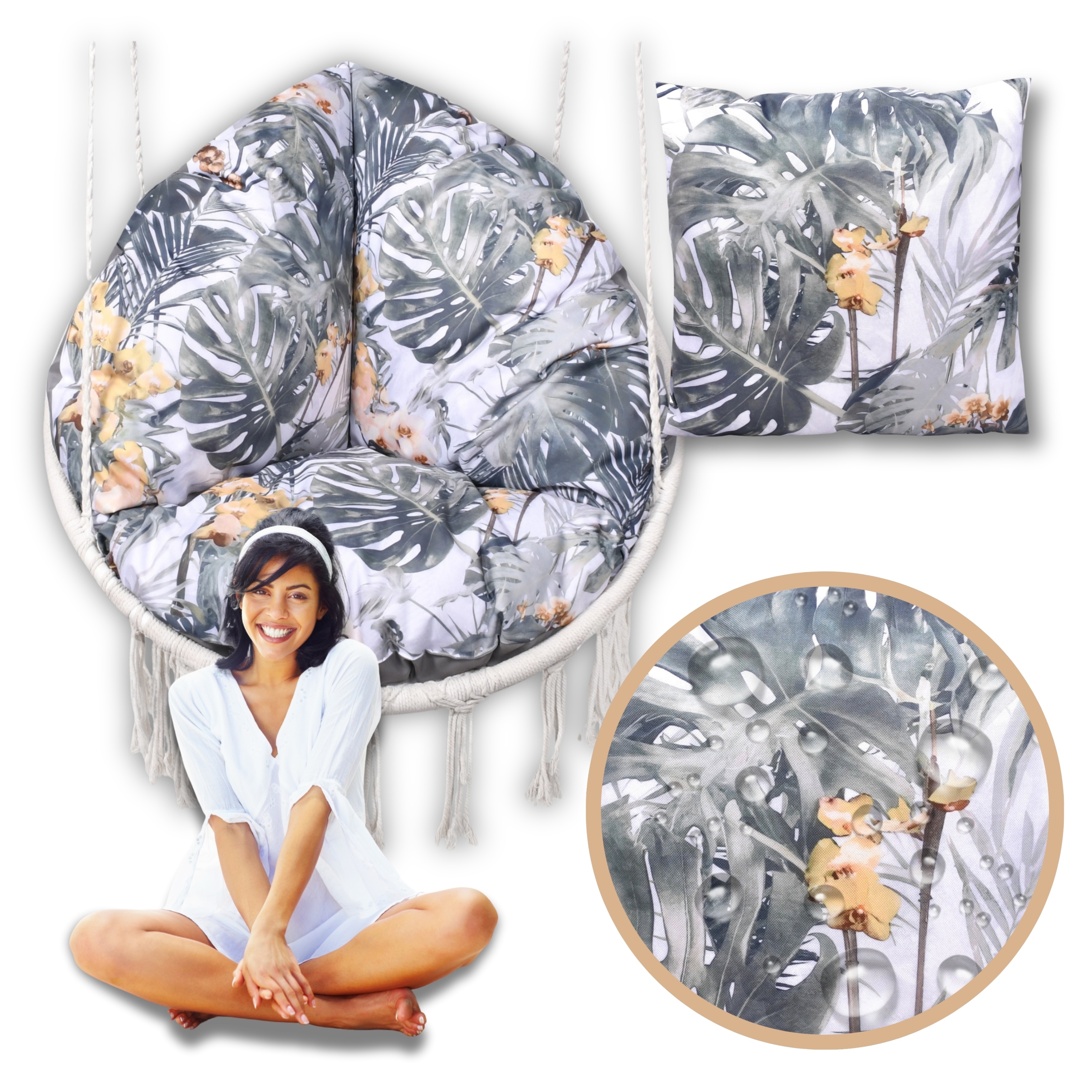 Wodoodporna poduszka ogrodowa okrągła na huśtawkę, fotel, bocianie gniazdo