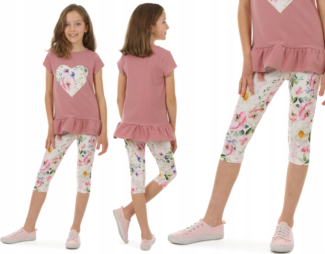 

Legginsy 3/4, Druk Cyfrowy 152-158 Kwiaty