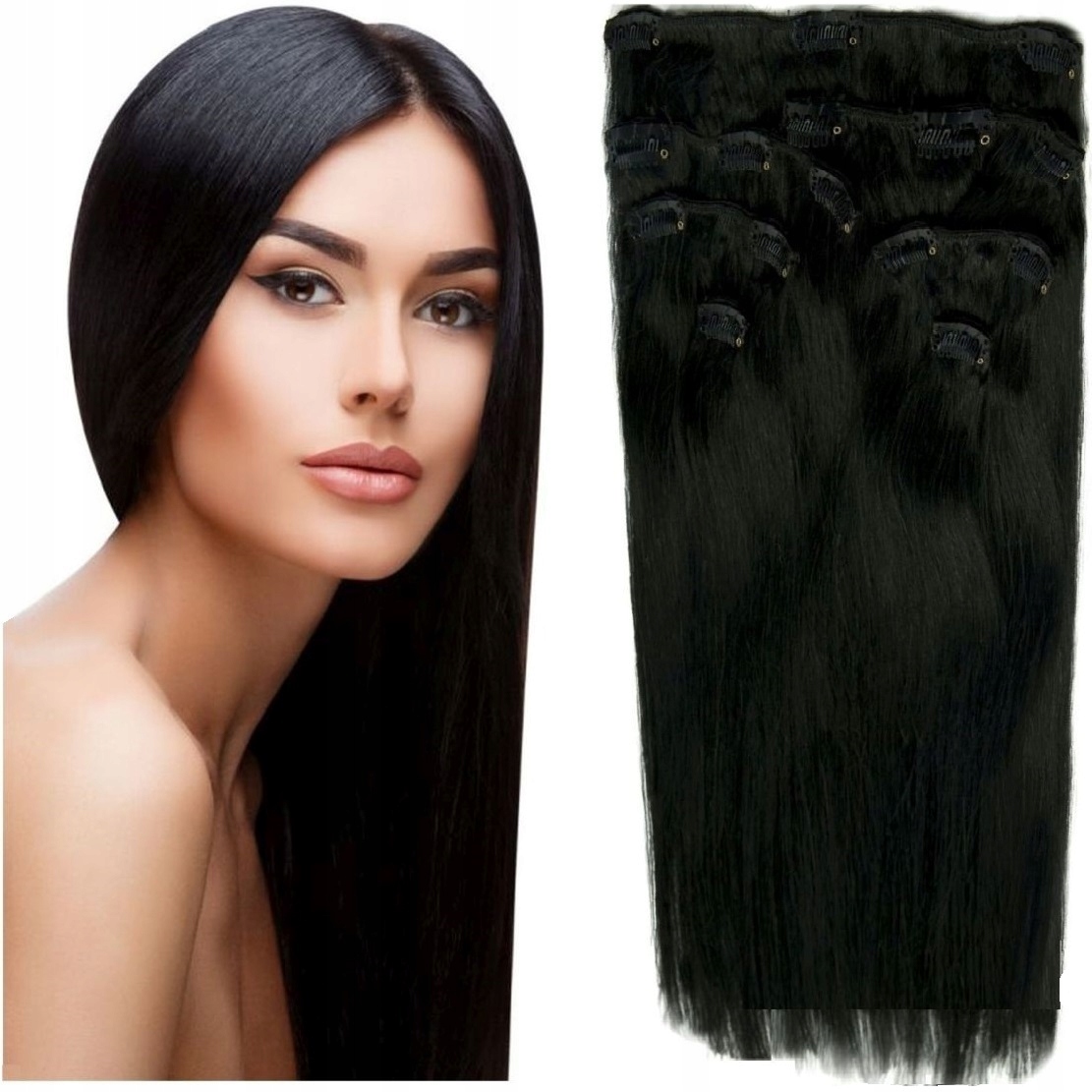 Příčesek Do Vlasů Přírodní Clip-in 50 CM 7 Pásků, černá 1