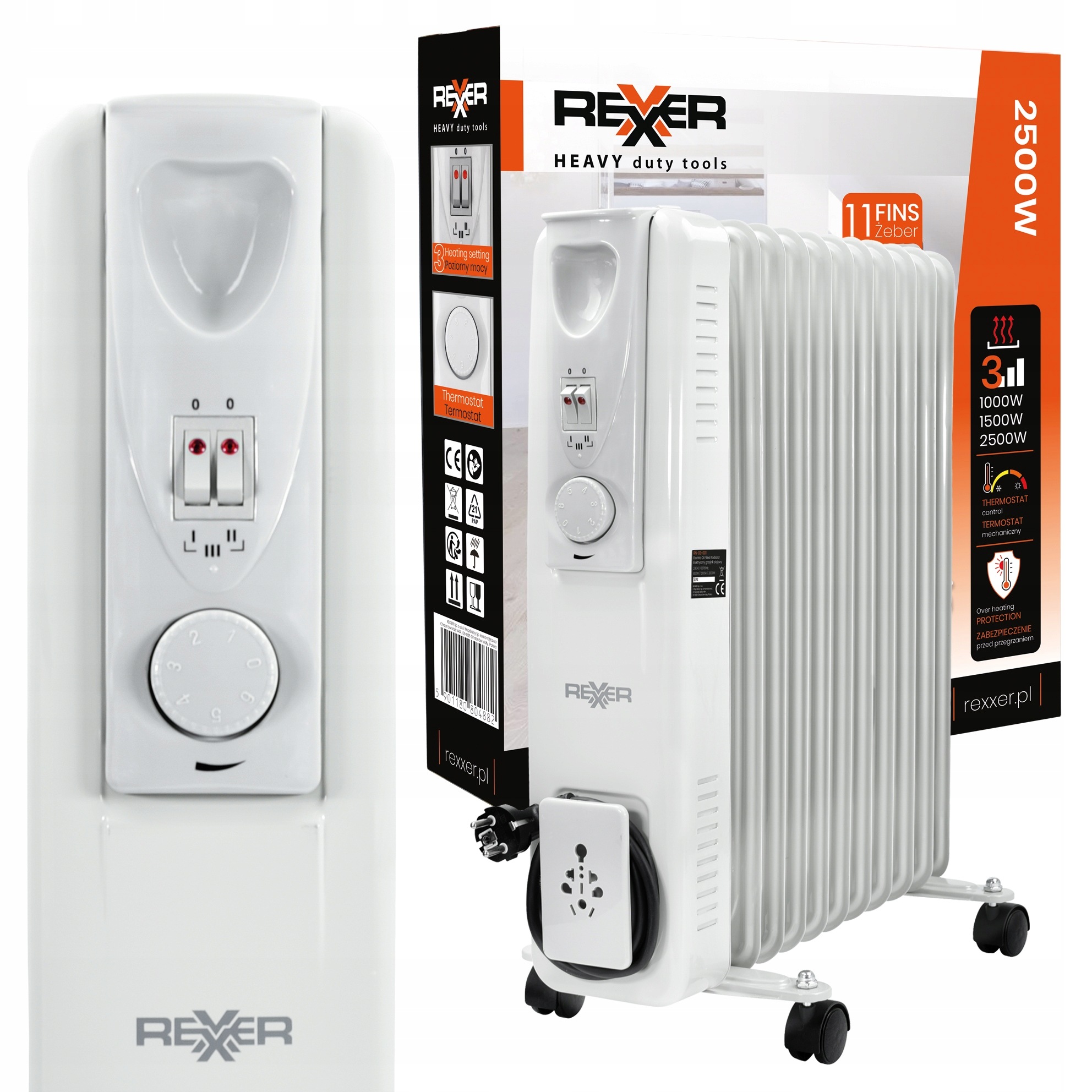 Elektrický Olejový Radiátor Do Koupelny Do Pokoje 2500W Termostat 11 Žeber