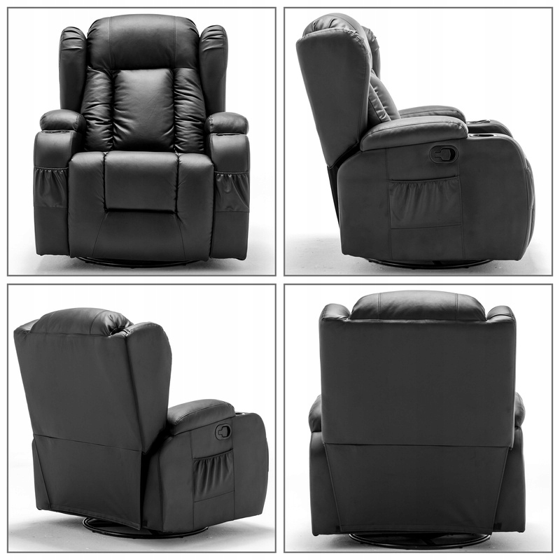 FOTEL WYPOCZYNKOWY MASAŻ + GRZANIE CZARNY Materiał obicia skóra sztuczna