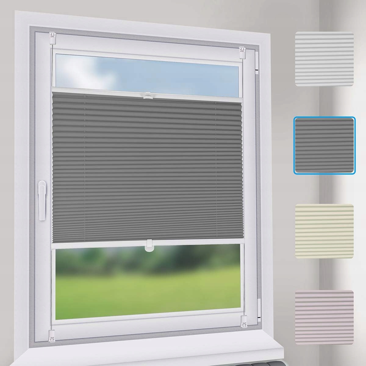 Roleta plisowana szara 40 x 130 cm bez wiercenia (38B10609) • Cena