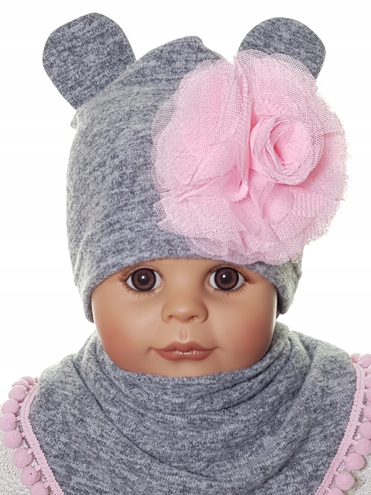 KOMPLET CZAPKA MYSZKA MINNIE + CHUSTKA CZAPECZKA CHUSTECZKA 3-12 M-C 15WZÓR Kolor różowy