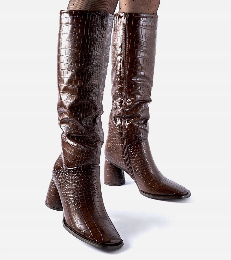 Czarne kozaki na słupku buty na obcasie przed kolano 26719 rozmiar 38