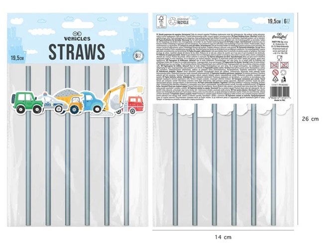 SŁOMKI RURKI PAPIEROWE URODZINY AUTA KOPARKA 6x EAN (GTIN) 5904541037547