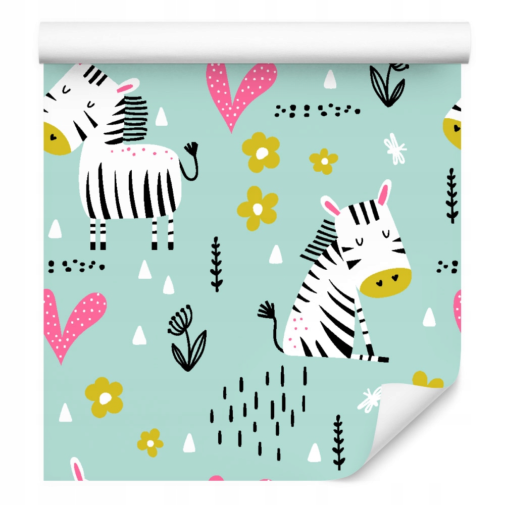 Tapeta pro dívky, zebry, květiny, srdíčka