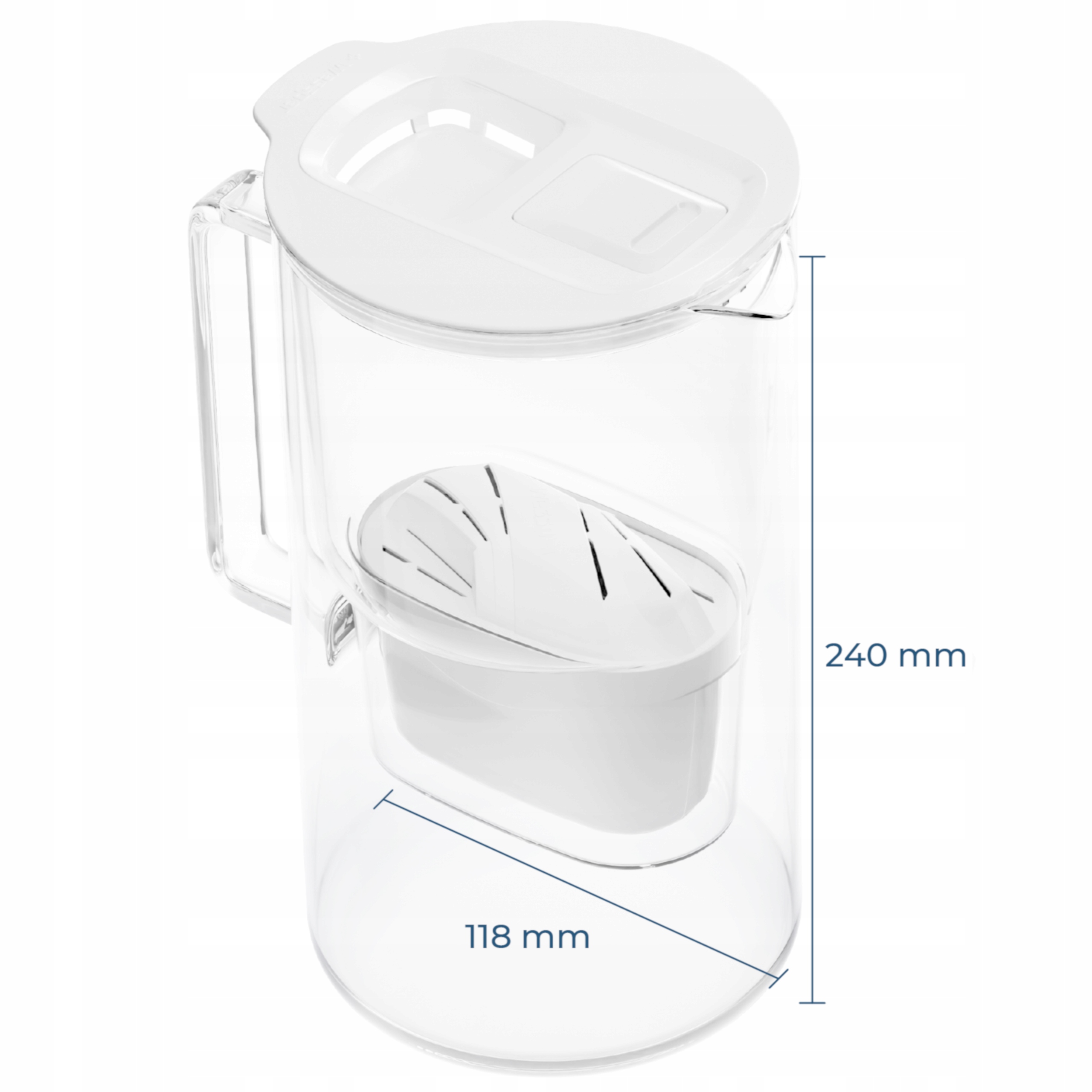 Üveg szűrőkancsó Wessper D4 BOROSILICATE MINI futureflow 2l Termékmagasság 24.5 cm