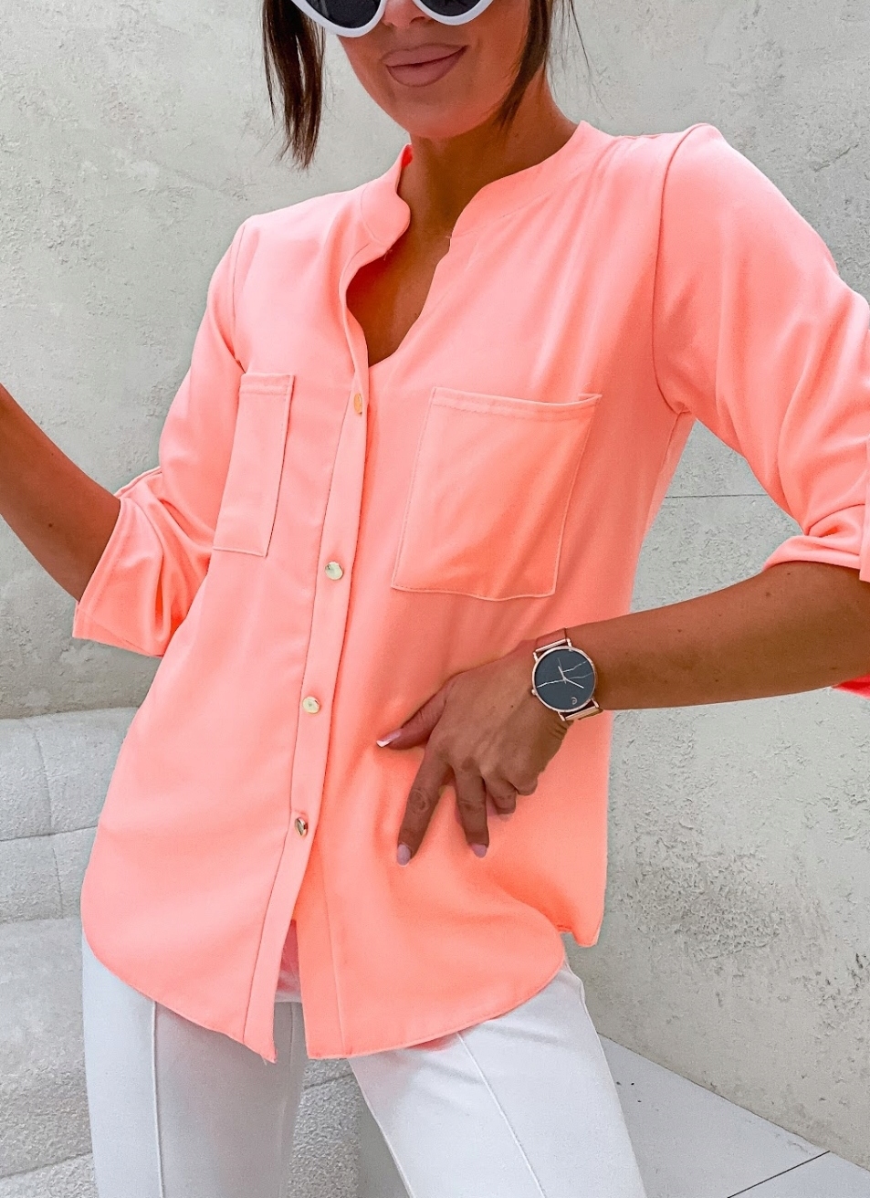 DAMSKA ELEGANCKA BLUZKA KOSZULA LUŹNA OZDOBNE GUZIKI PL PROD MORELOWA S Marka inna