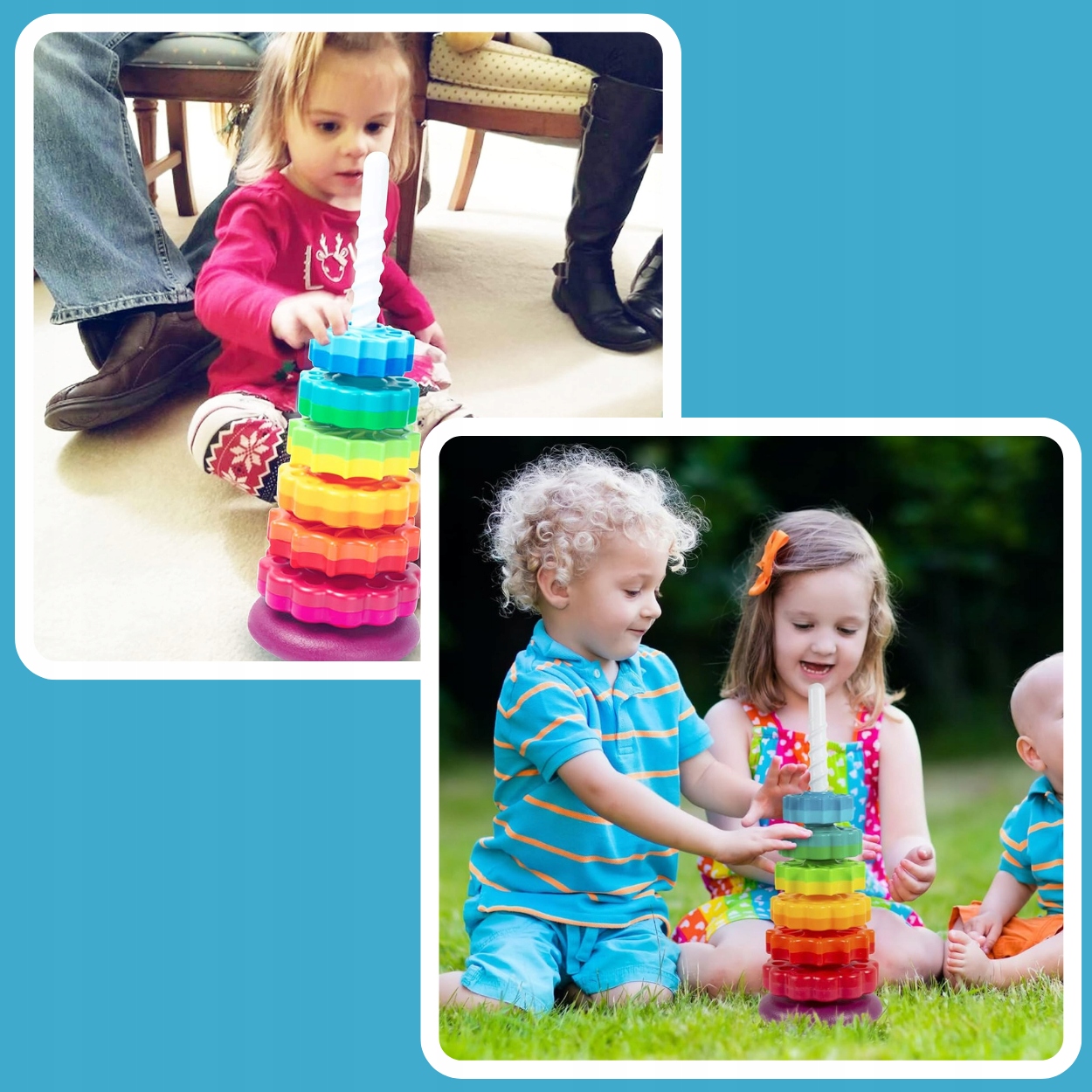 CSAVART TORONY OKTATÓ JÁTÉK SZIVÁRVÁNY PIRAMIS SPIRÁL GYEREKNAP Márka MEMFLOW