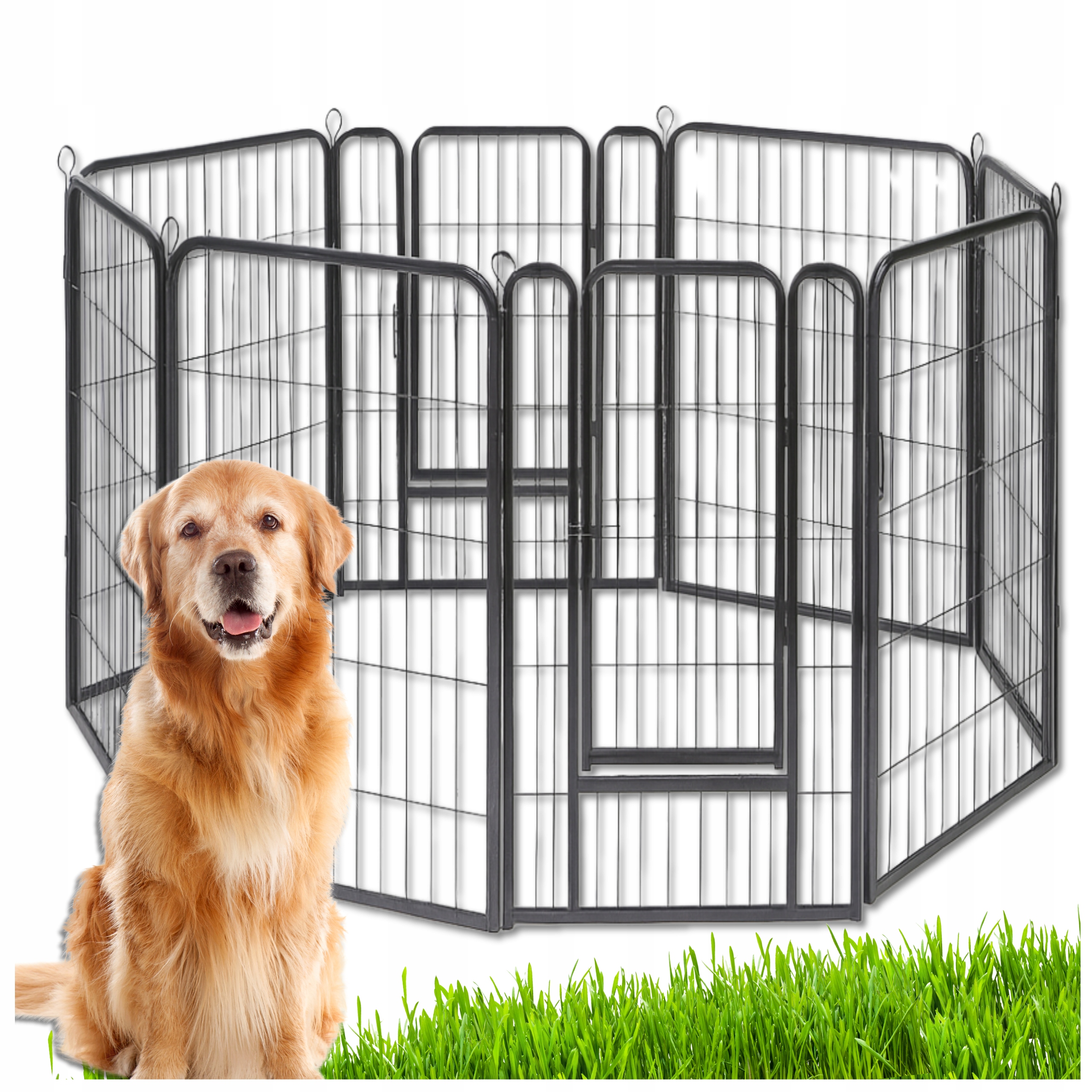 Kojec Klatka Dla Psa Metal Wybieg Królika Modułowa Zagroda 8 Paneli 114cm