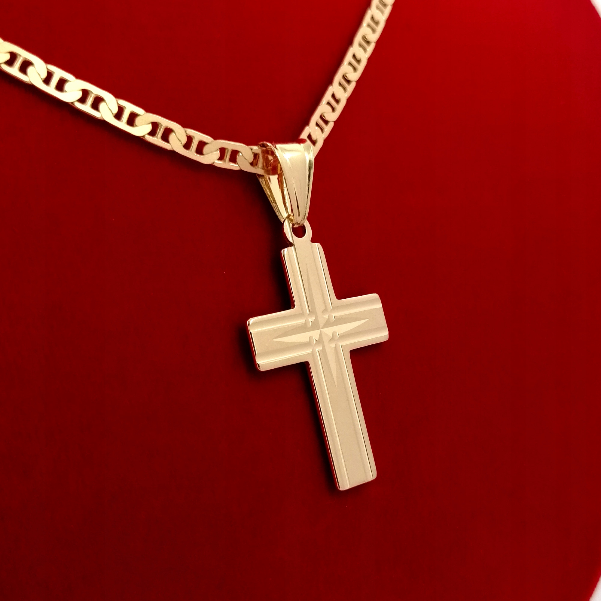 ZŁOTY NASZYJNIK Z KRZYŻYKIEM NA KOMUNIĘ CHRZEST DLA CHŁOPCA 925 + GRAWER Kod producenta Łańcuszek krzyżyk chrzest 585 Grawer 925