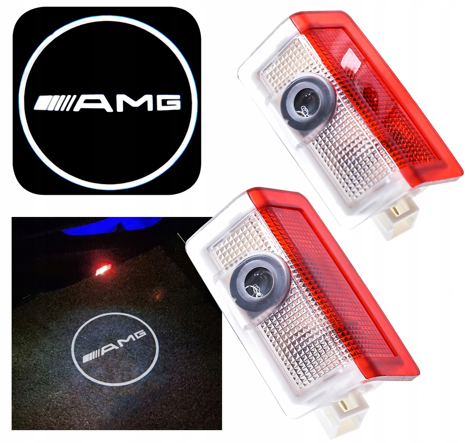 ZESTAW 2x PROJEKTOR LED LOGO AMG MERCEDES W212 W213 W205 GLA GLC GLE GLS ML