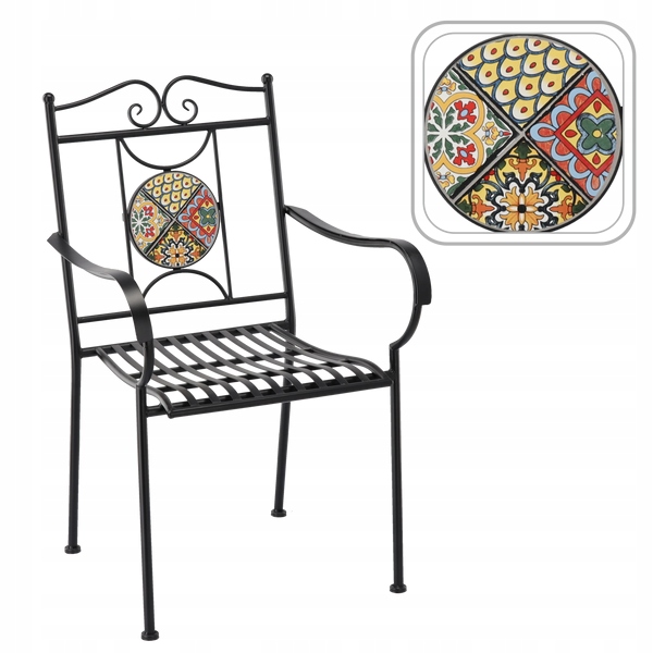 Mozaiková Záhradná Stolička 58 x 59 x 92 CM Pevná Kovová Na Terasu Balkon
