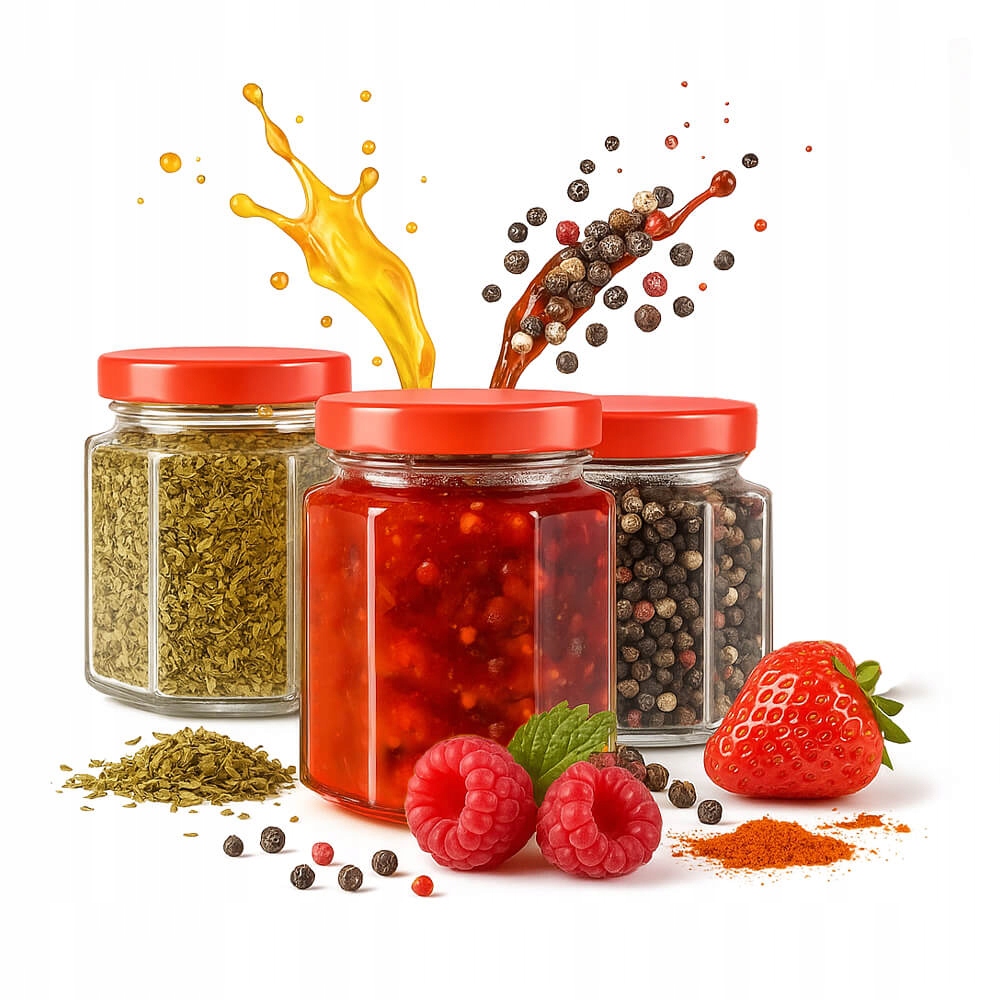 50 x Skleněná Zavařovací Sklenice šestiúhelníková 200 ml na džem med džemy koření