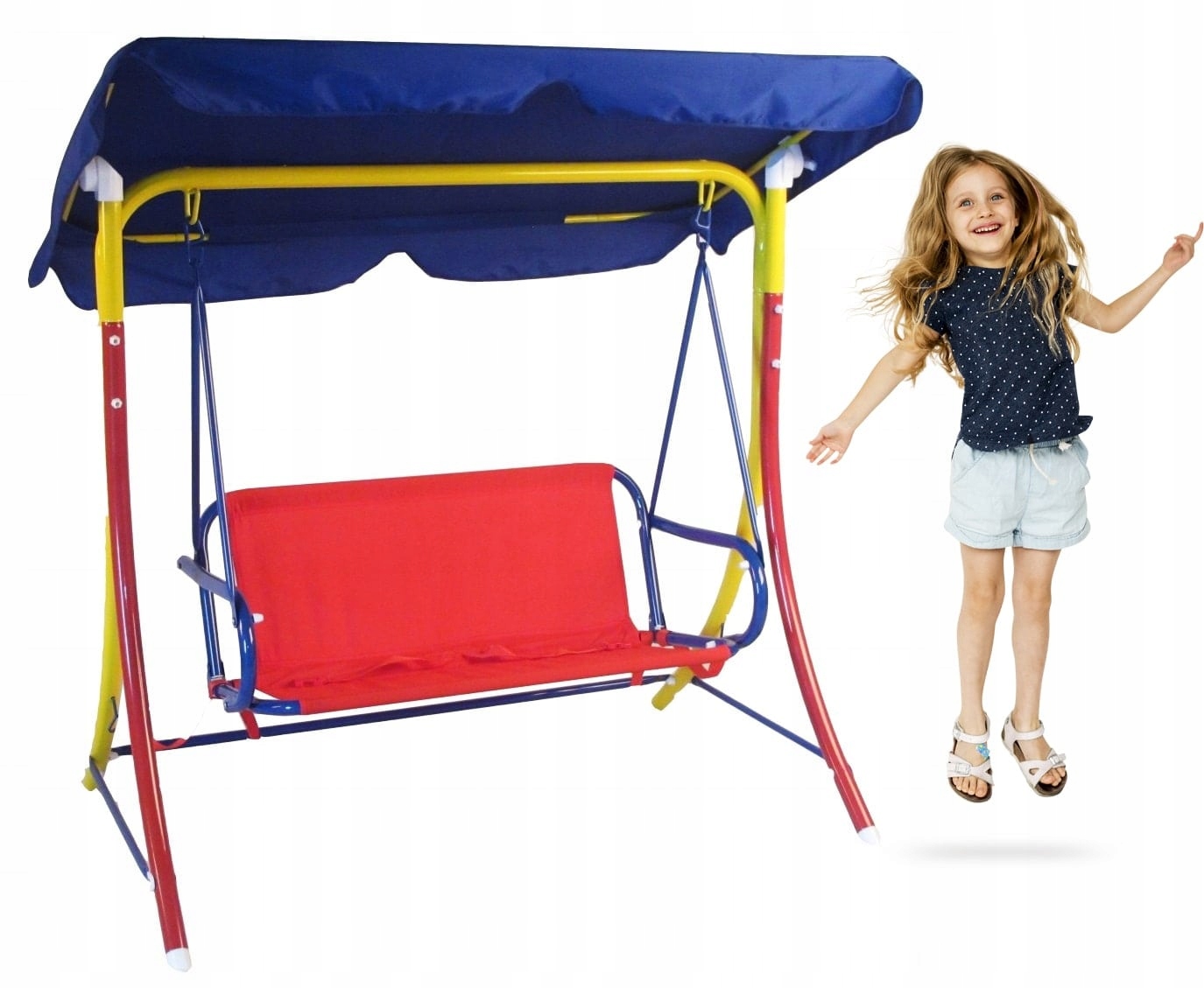 Huśtawka ogrodowa dla dzieci stojąca z daszkiem 110x70cm