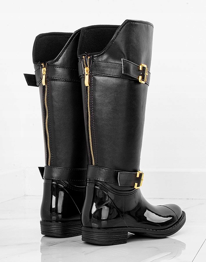 4280 CZARNE SKÓRZANE KALOSZE ZŁOTY ZAMEK 36 Rozmiar US 6