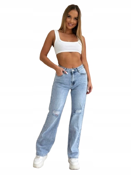 Dámské džínové kalhoty wide leg/švédské díry na kolenou Shiny Denim L