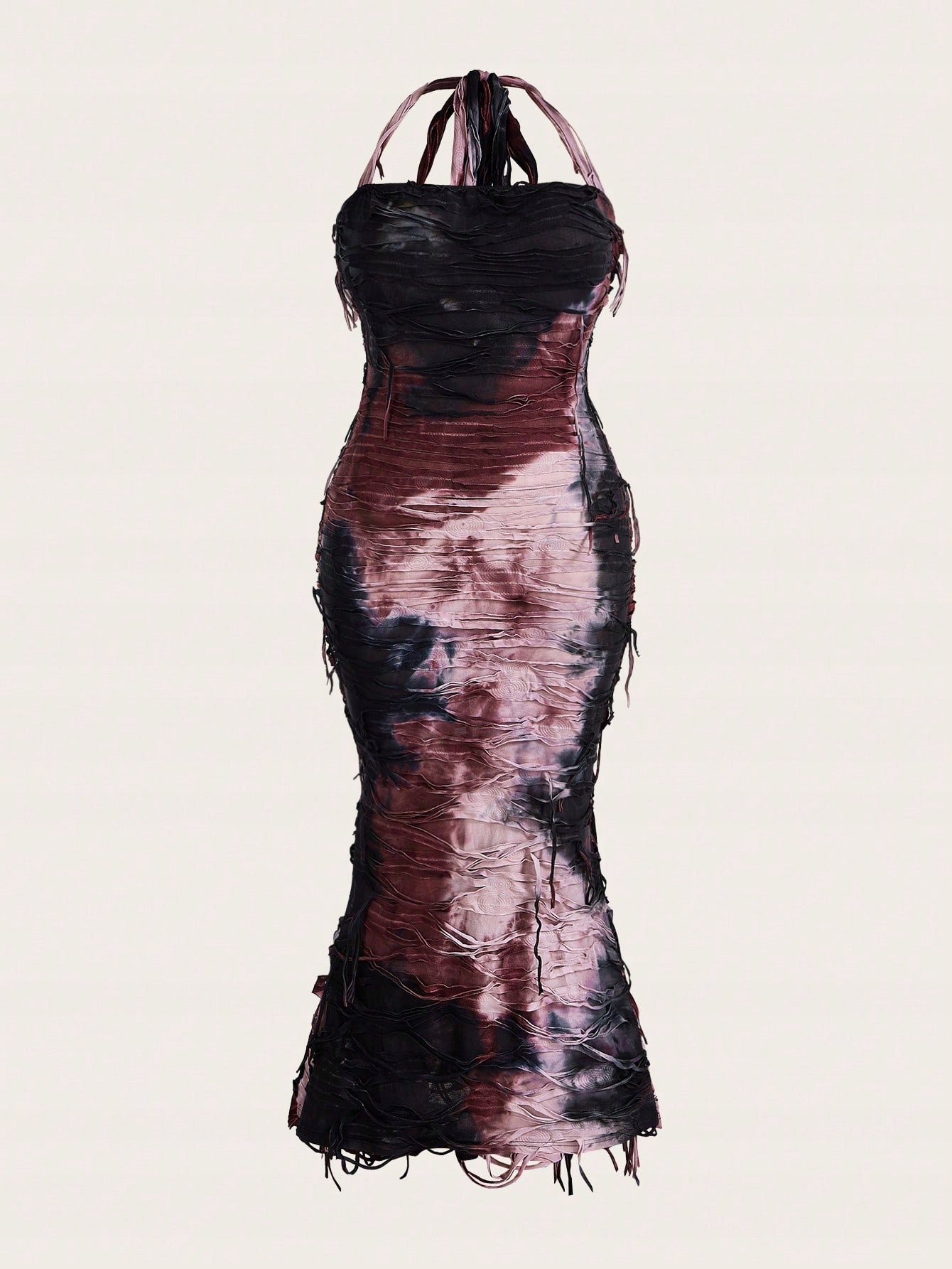 Šaty Syrena Tie Dye S Třásněmi, Tužková, Vázaná Kolem Krku, Maxi Shien XXL