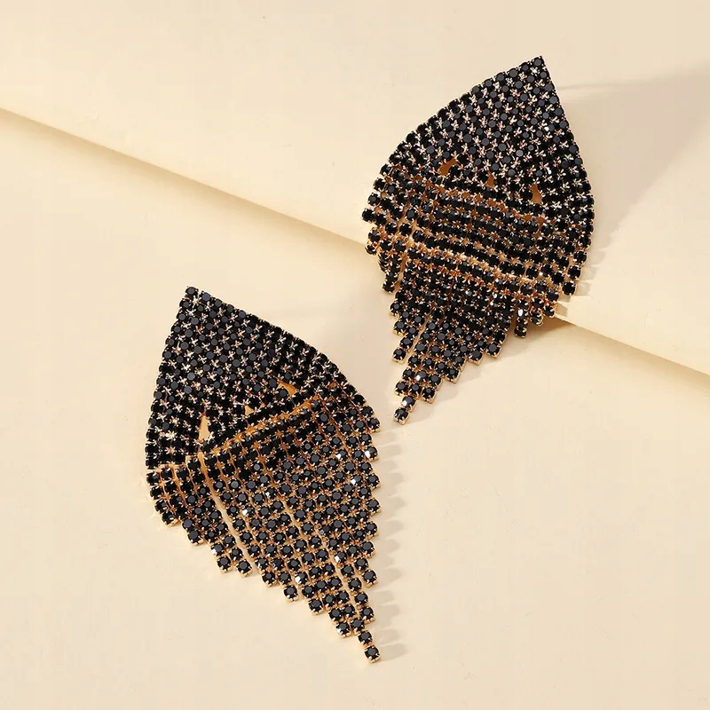 Kolczyki Sztyfty Kolor Złote Czarne Cyrkonie Kryształki Frędzle Ślub 66mm Materiał Inny