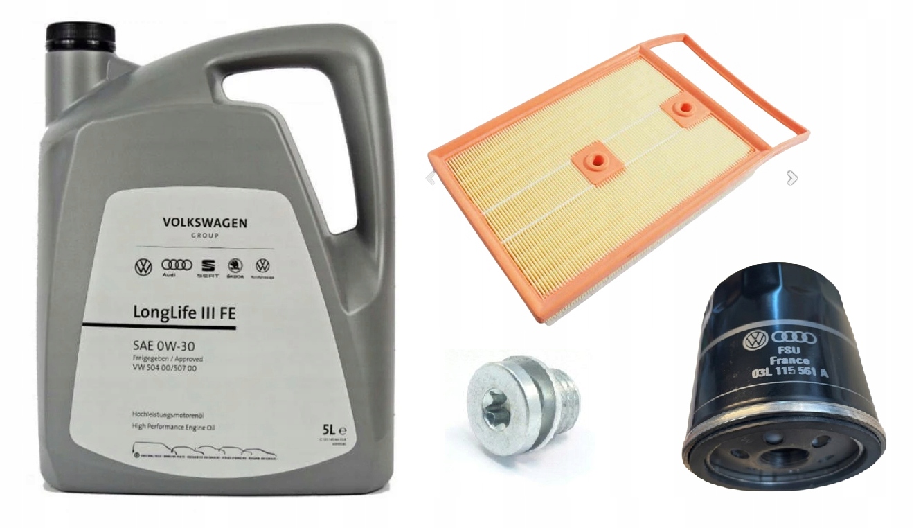 Sada Olej Vw 0W30 5L Olejový Vzduchový Filtr Zátka Vag Oe 1.4 Tdi