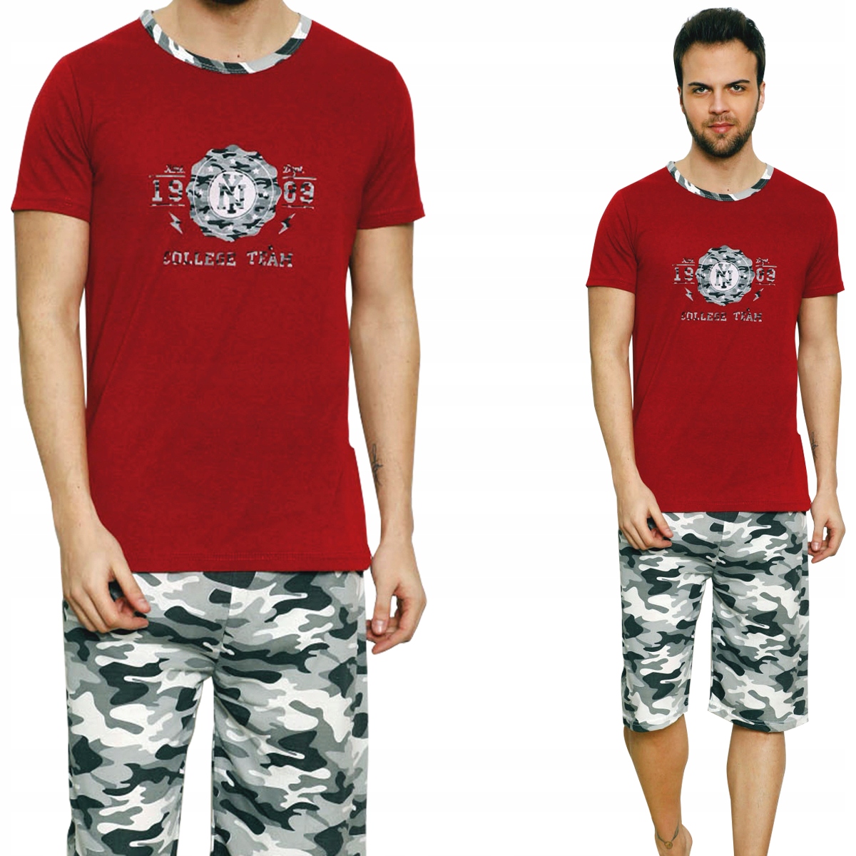 BAWEŁNIANA PIŻAMA MĘSKA KRÓTKI RĘKAW SPODNIE MORO