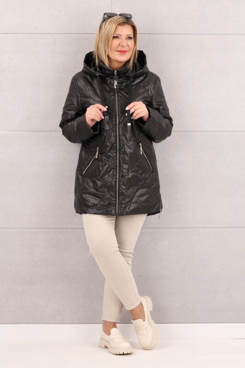 PIKOWANA KURTKA DAMSKA LEKKA PRZEJŚCIOWA Z KAPTUREM DUŻE ROZMIARY Rozmiar 44