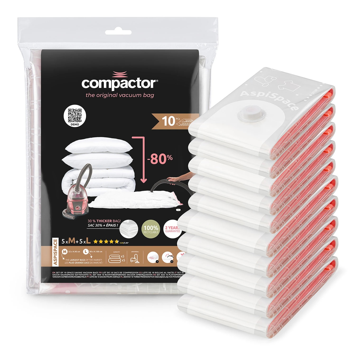 Sada vakuových úložných pytlů Compactor Bag Aspispace 5x M 70 litrů 5x L