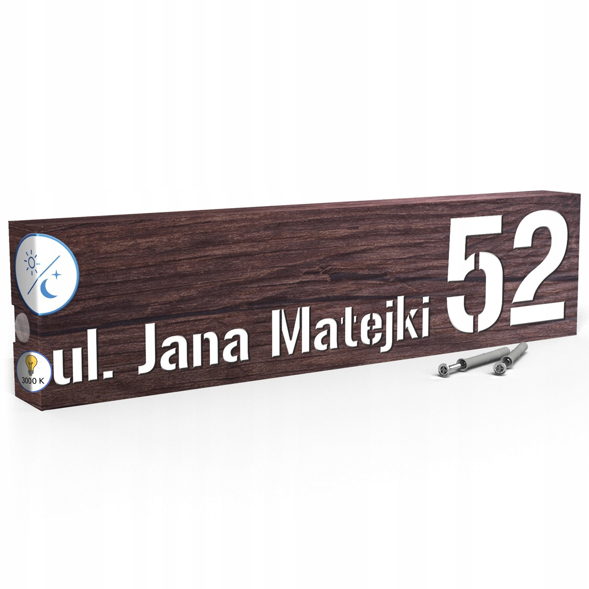 Led tabulka 3000k Senzor 40x10 cm Teplá barva Číslo na dům Dub bažinatý