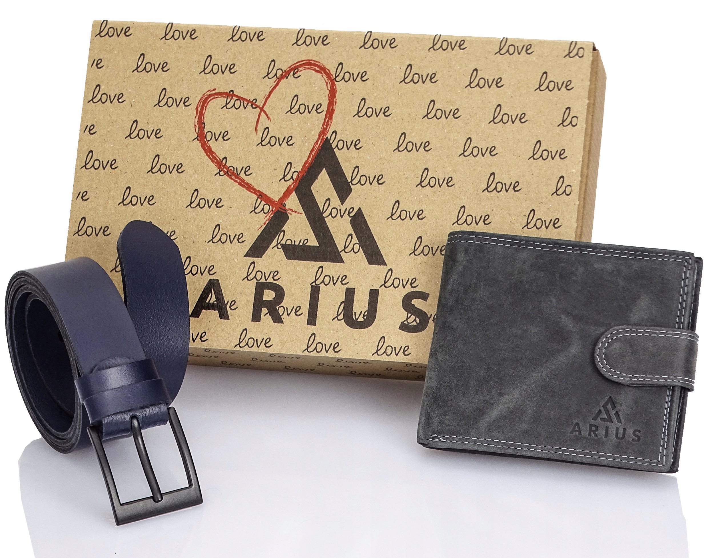 Módní Kožená Sada Peněženek Pásek Tmavě Modrá Dárek pro syna otce dědečka