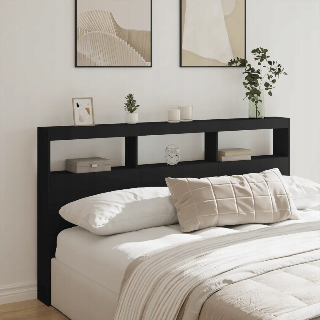 Čelo postele s úložným prostorem a Led černé 180 x 17 x 102 cm Black 839211