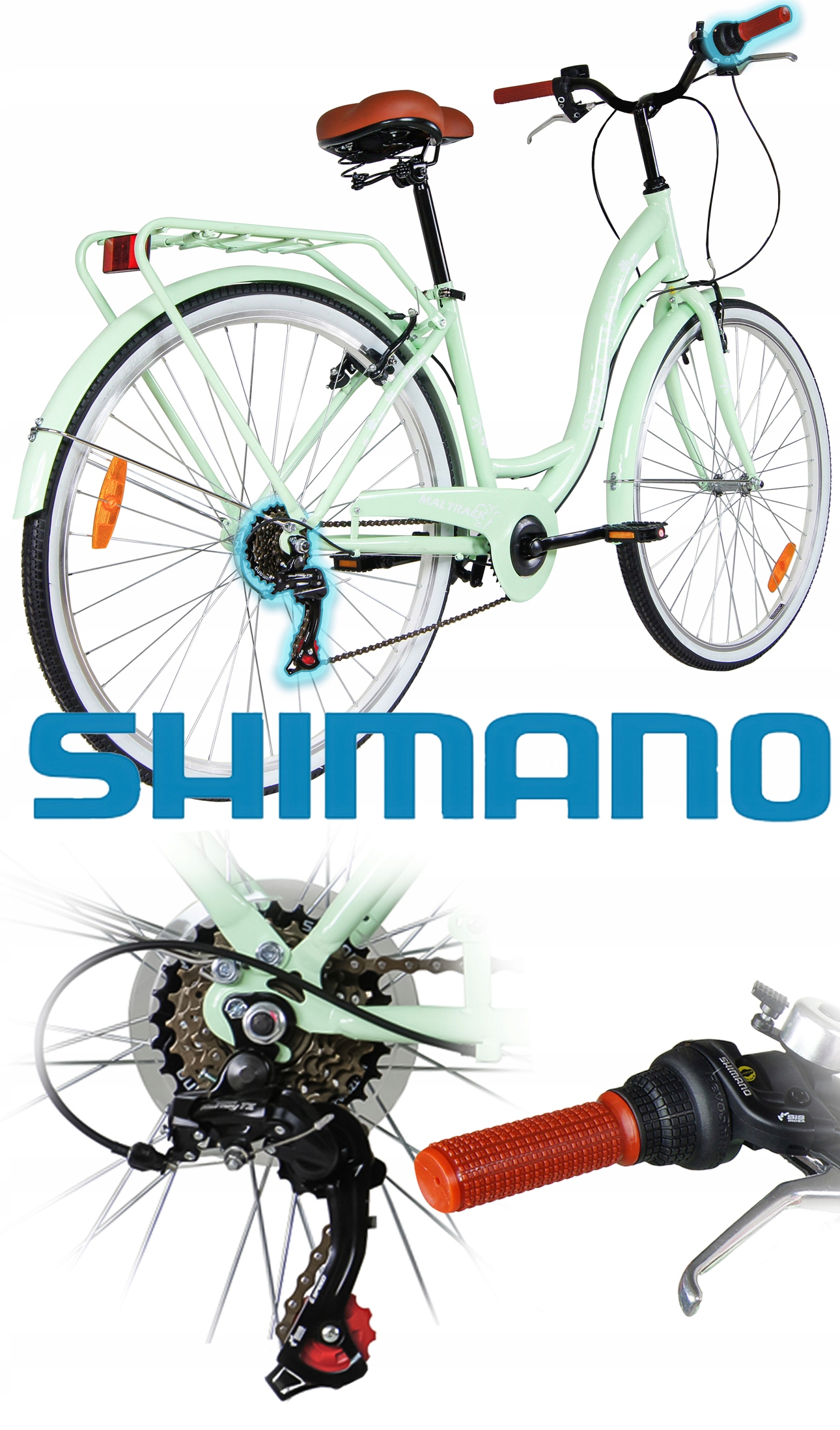 DÁMSKÉ MĚSTSKÉ KOLO 28 MINT DÁMSKÉ REFLEXNÍ BLATNÍKY 6 PŘESMYKAČŮ SHIMANO Hmotnost produktu s individuálním balením 18 kg