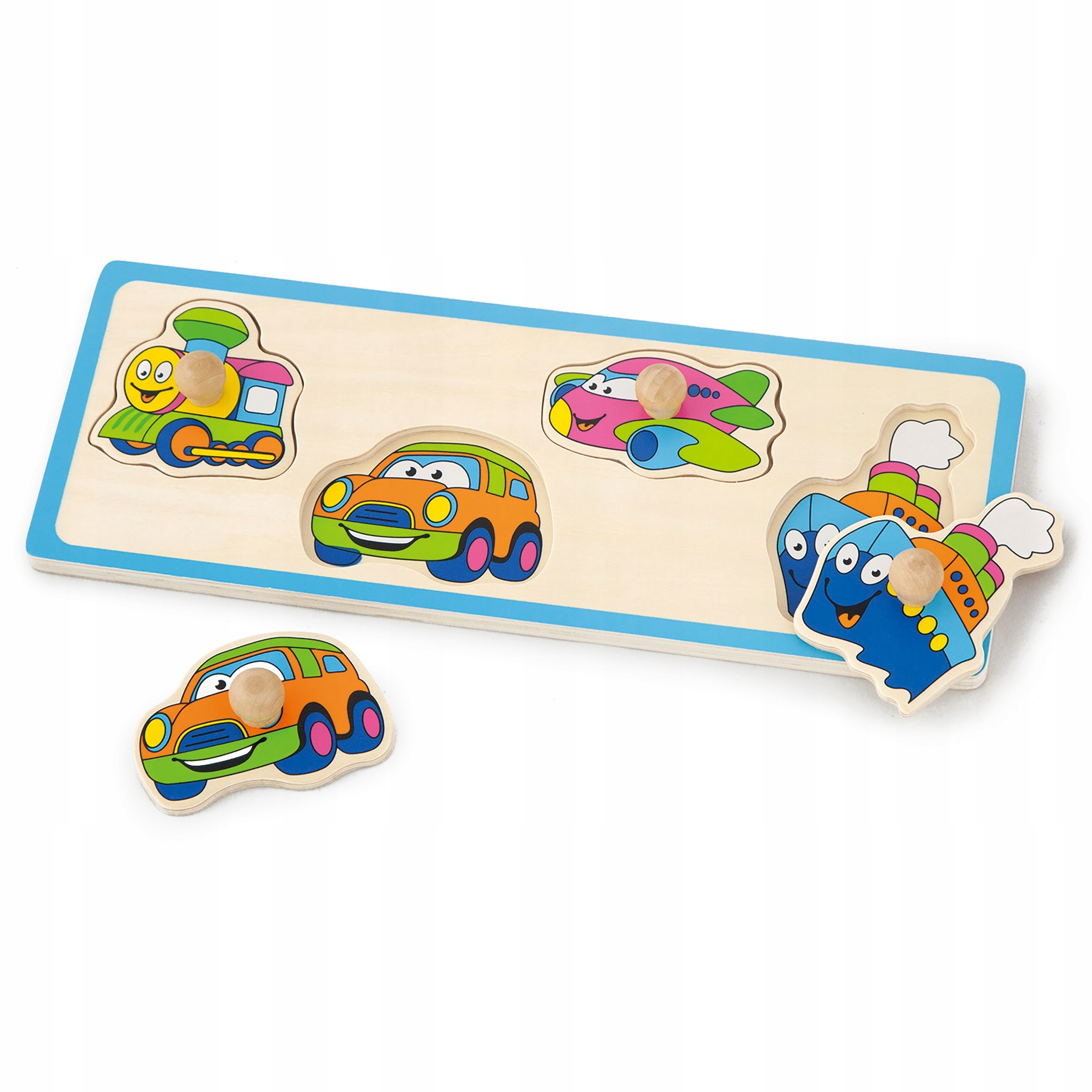 

Viga Drewniane Puzzle z Pinezkami Pojazdy