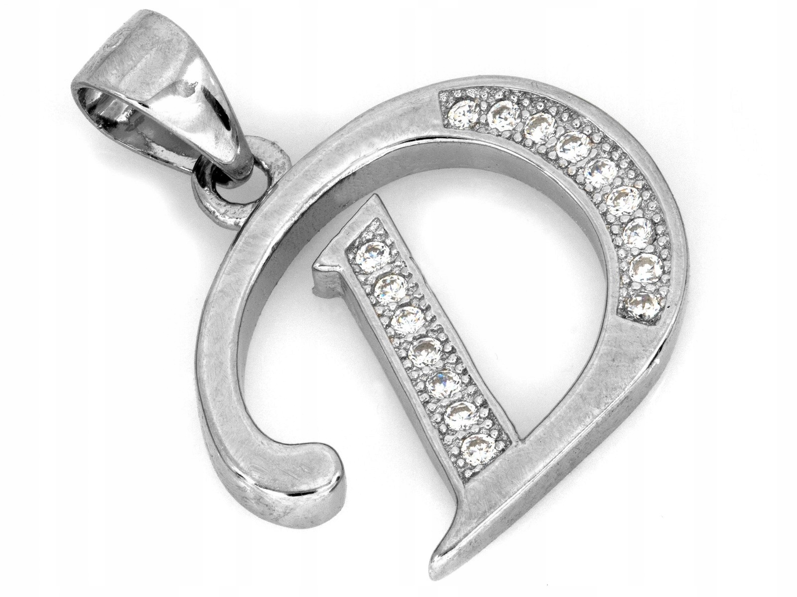 Stříbrný ženský přívěsek 925 písmeno D s bílými zirkony pro ni