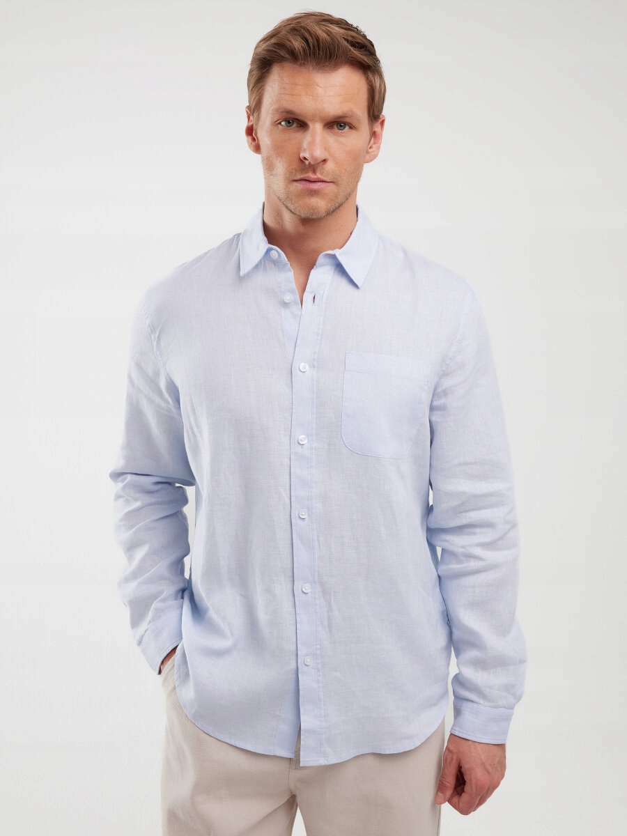 Big Star Lněná Pánská Košile Modrá Jianis 101 M