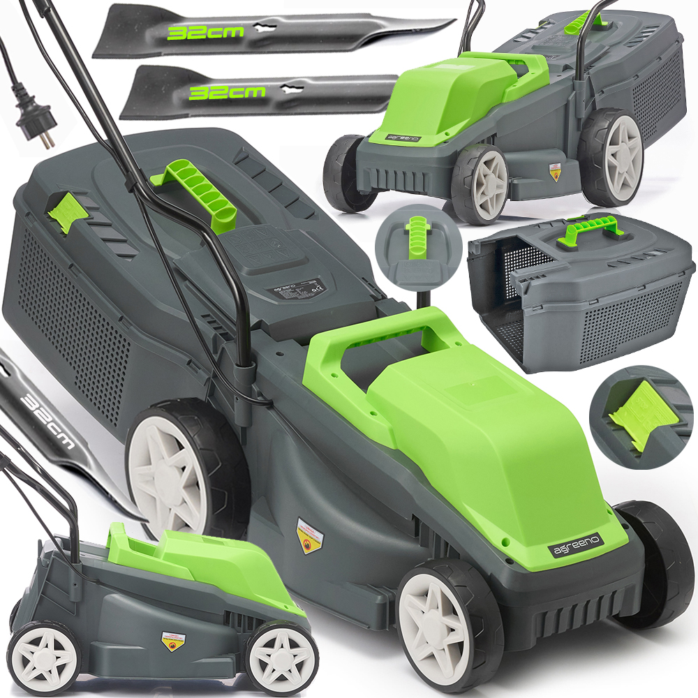 Kosiarka elektryczna 32cm 2200W Mocna 2x Noż Duży kosz agreeno AG021