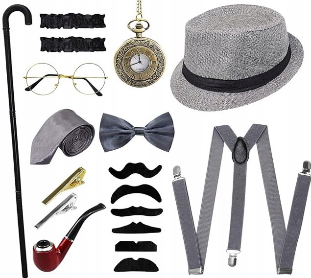 AKCESORIA MĘSKIE RETRO GANGSTER PRZEBRANIE KOSTIUM PEAKY BLINDER GATSBY x10 Liczba elementów w zestawie 10