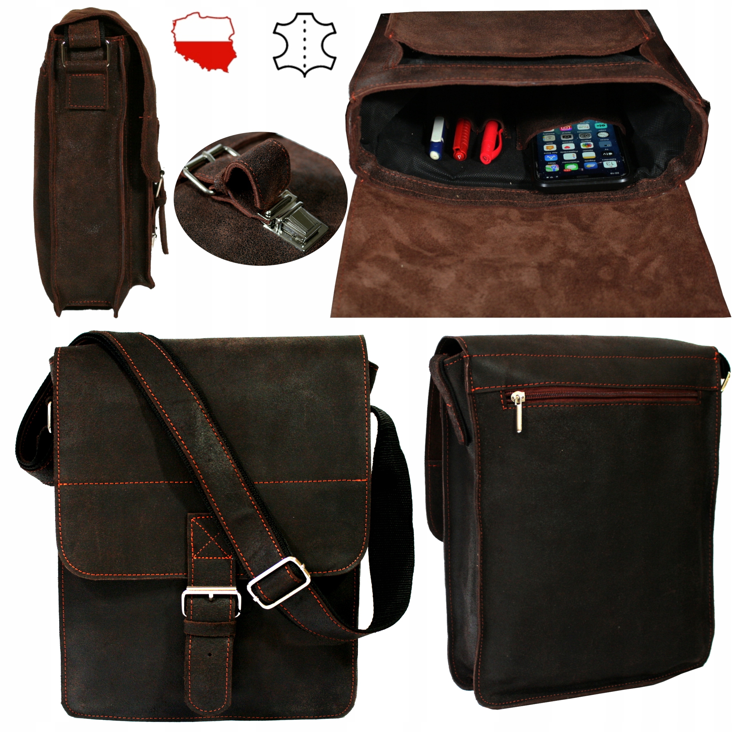 Pánská kožená taška hnědá přes rameno vintage kabelka přes rameno polská výroba