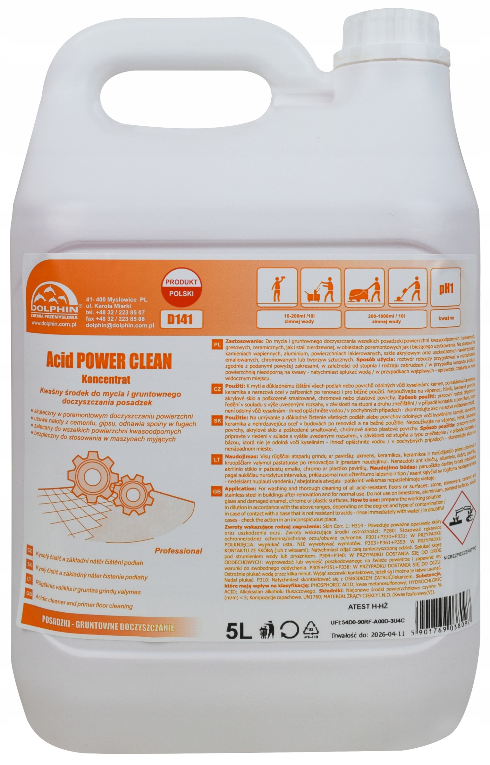 Dolphin Acid Power Clean Koncentrat do mycia i doczyszczania posadzek