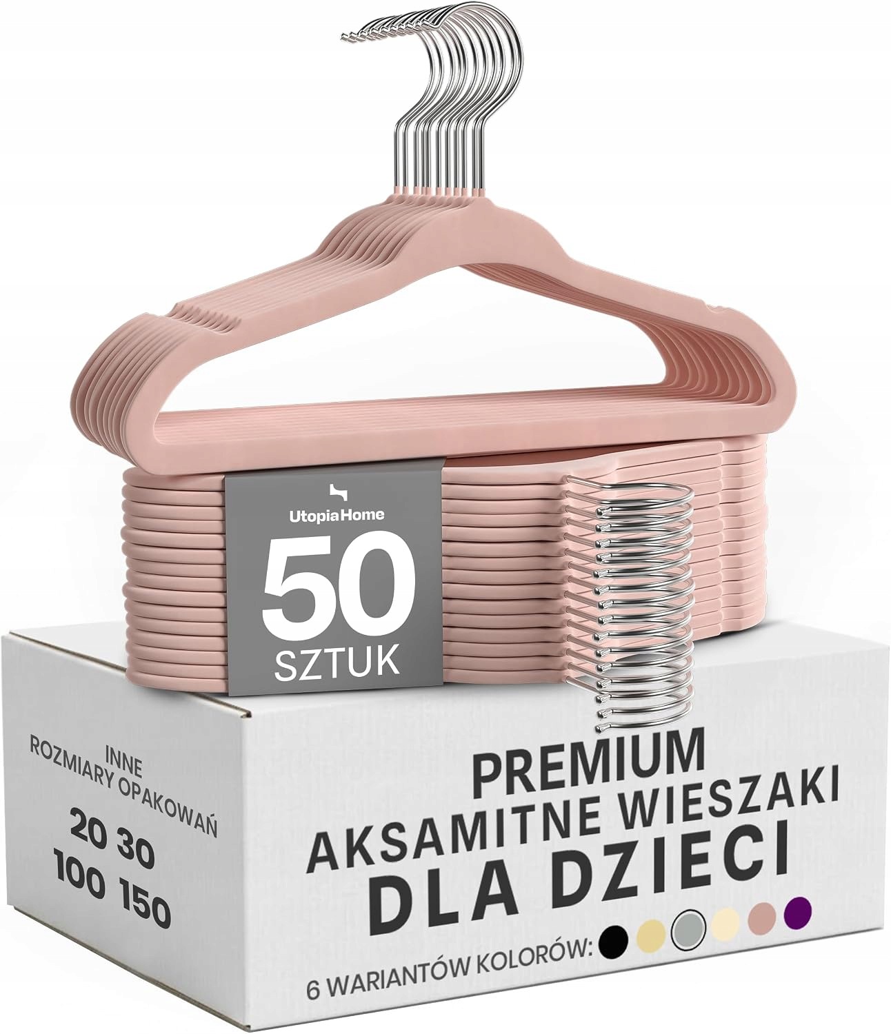 Wieszaki dziecięce aksamitne antypoślizgowe Abs obrotowe 50 szt. różowe