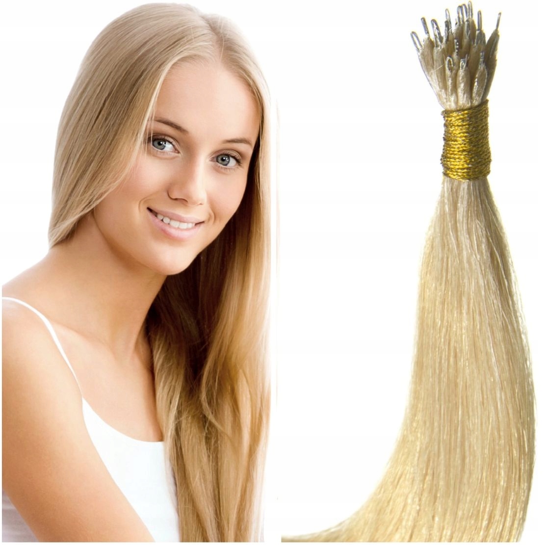 Nanoringy Vlasy 100% Přírodní Nano Ringy Pramínky 50 CM světlá blond 22