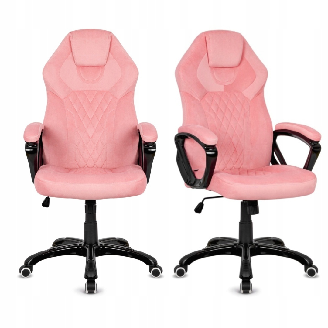 Fotel gamingowy obrotowy gabinetowy różowy welur do biurka oddychający XL