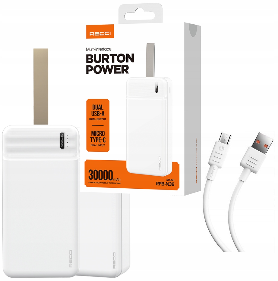 Nabíjecí Stanice Powerbanka 30000MAH, Silný Rychlý 2,1A Usb C Kabel Recci